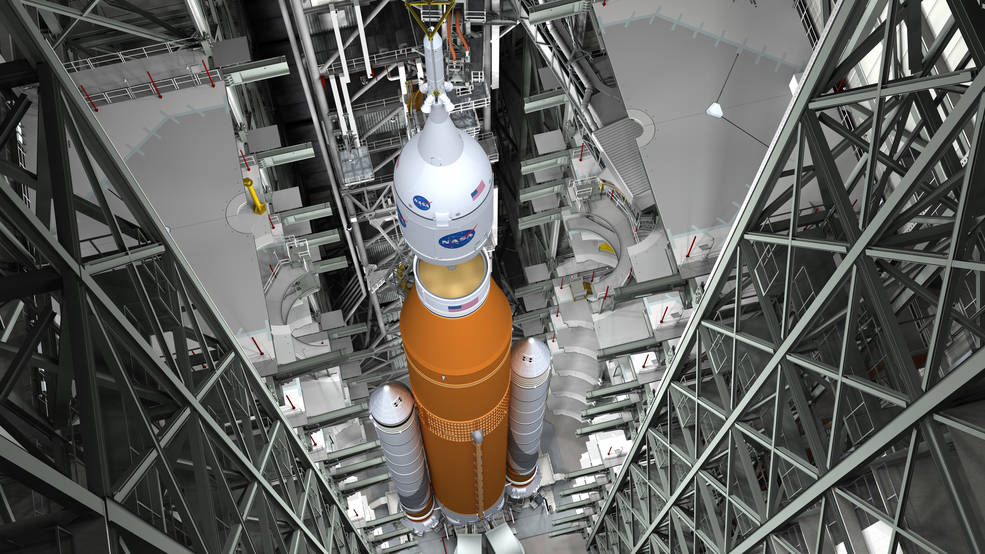ASA’s Space Launch System rocket will be the most powerful rocket in the world and, with the agency’s Orion spacecraft, will launch America into a new era of exploration to destinations beyond Earth’s orbit. Credits: NASA/MSFC 