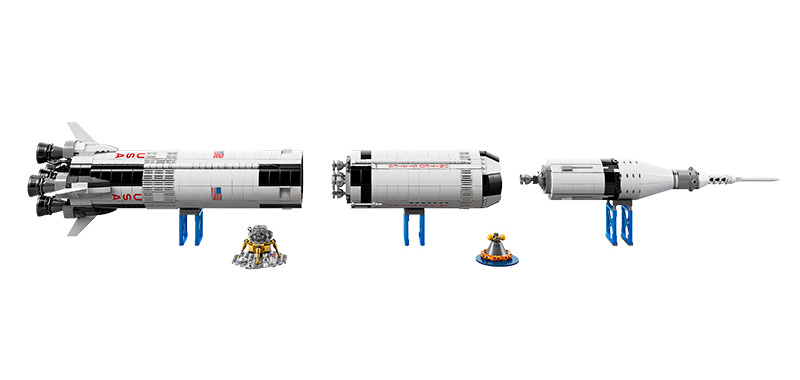 The New LEGO Apollo Saturn V set displayed in horizontal position. Credit: LEGO