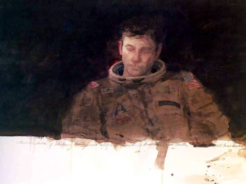 This Henry Casselli watercolor shows astronaut John Young preparing for a launch on April 12, 1981. What must he have been thinking as he prepared for the first flight of the Space Shuttle Program? Image: Henry Casselli, Courtesy NASA Art Program