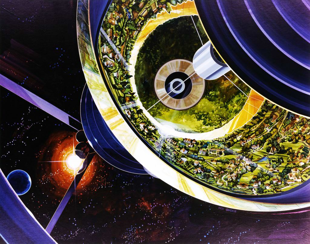 This cut-away image of a Bernal Sphere colony was created by artist Rick Guidice. Image: Rick Guidice, NASA Ames Research Center