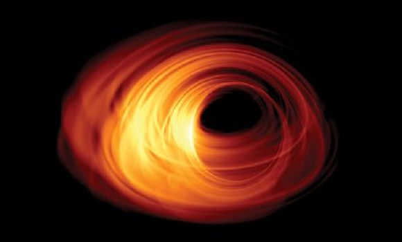 Simulated view of a black hole released by the EHT in April, 2017. Credit: Bronzwaer/Davelaar/Moscibrodzka/Falcke, Radboud University