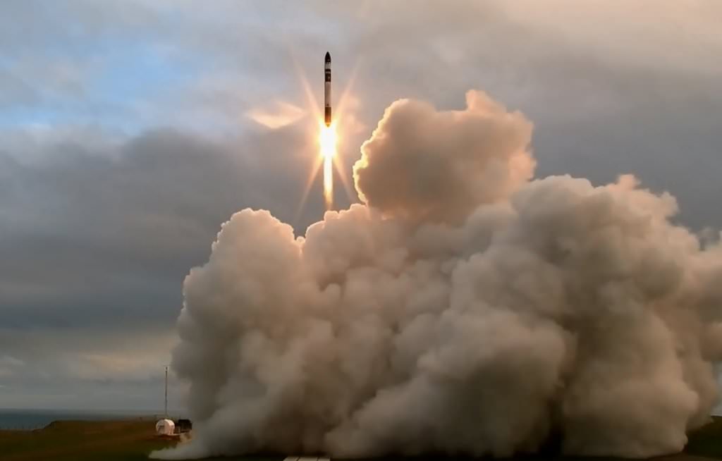 Rocket Lab's prototype Electron rocket taking off from the company's Launch Complex 1 in New Zealand. 