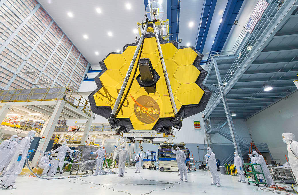 The James Webb Space Telescope will be the first of the Super Telescopes to see first light. It is scheduled to be launched in October, 2018. Image credit: NASA/Desiree Stover