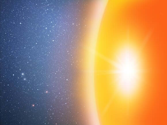 In this second artist's impression a huge sphere in the center of a galaxy is shown after a star has collided with it. Enormous amounts of heat and a dramatic increase in the brightness of the sphere are generated by this event. The lack of observation of such flares from the center of galaxies means that this hypothetical scenario is almost completely ruled out. Image: Mark A. Garlick/CfA
