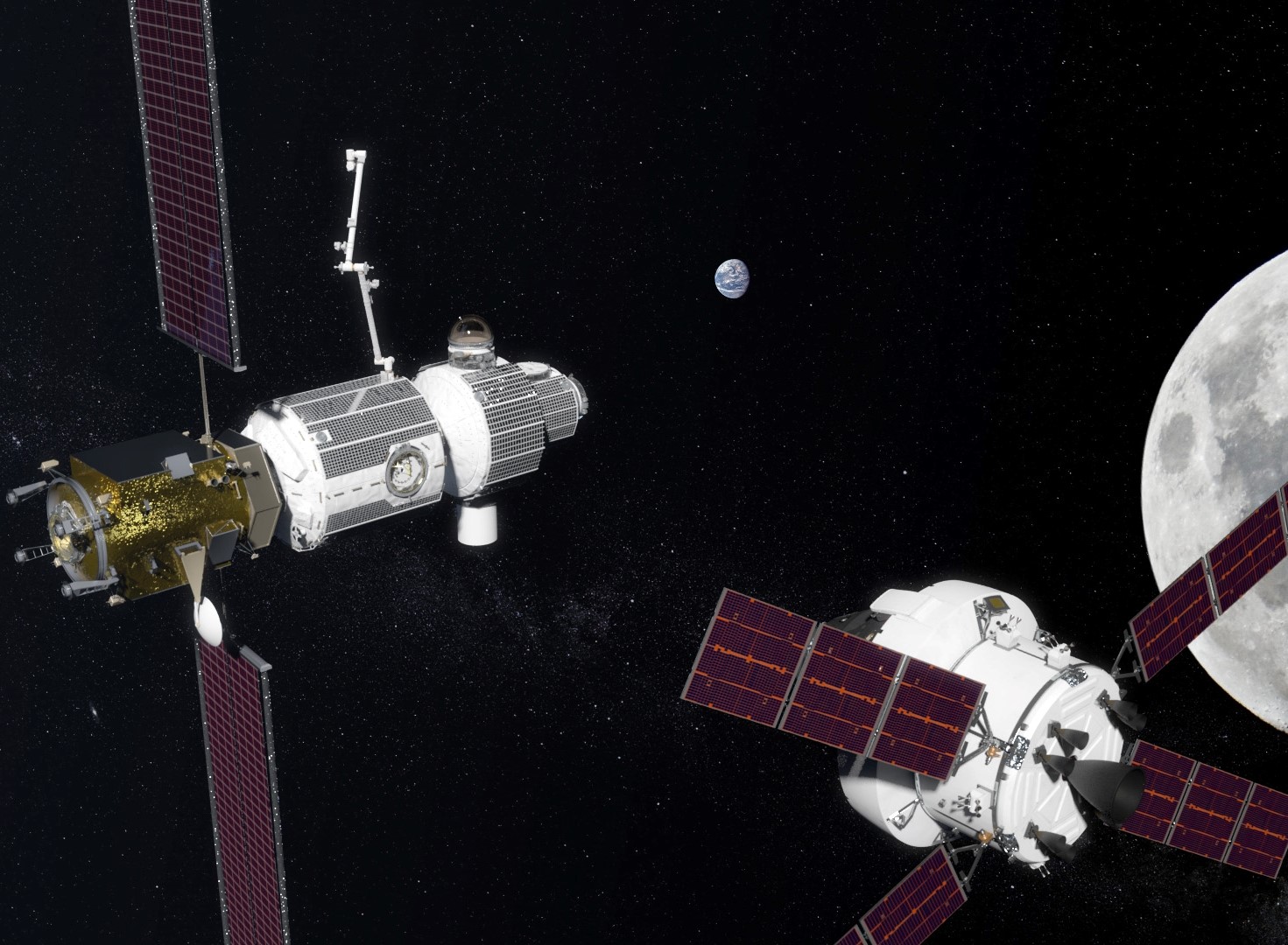 Artist's impression of the Deep Space Gateway, currently under development by Lockheed Martin. Credit: NASA