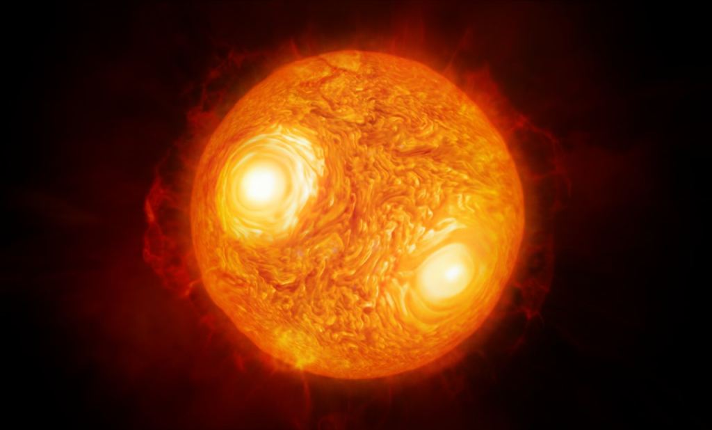 This artist’s impression shows a red supergiant star. 
