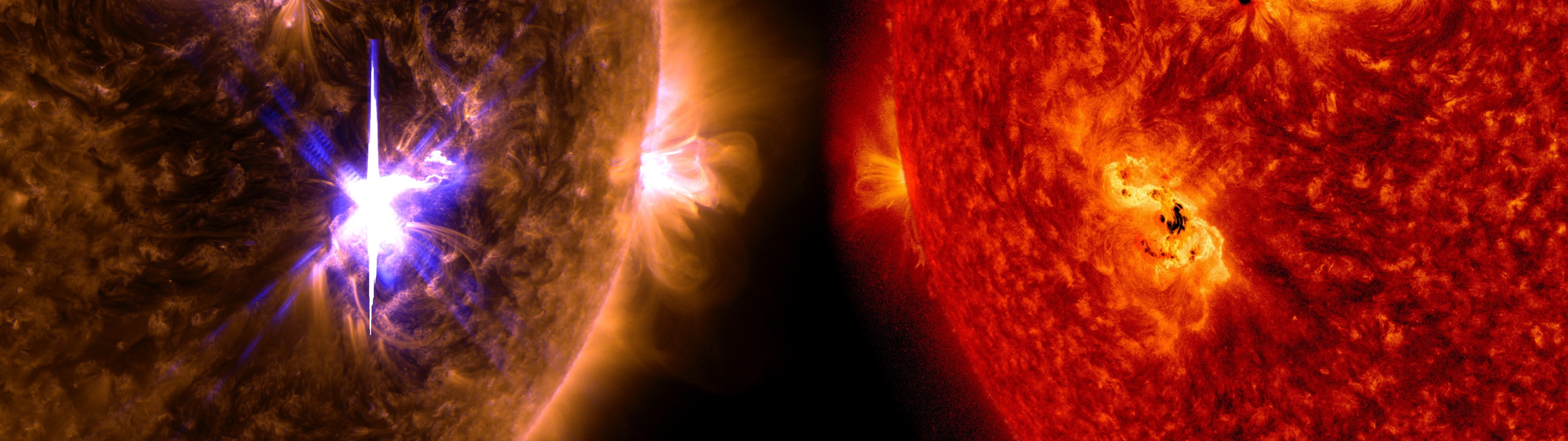 Here's the flare in visible and ultraviolet. Credit: NASA/GSFC/SDO
