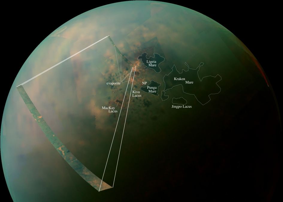 False color visualization of Titan's northern lakes, including Kraken Mare.