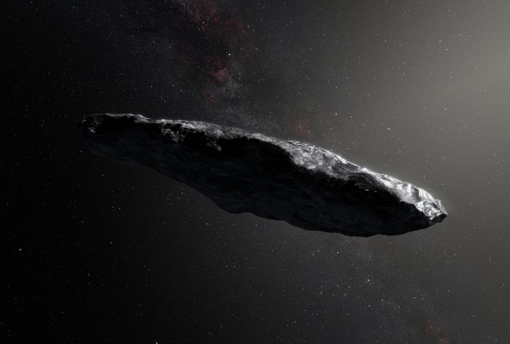 Artist's impression of  `Oumuamua. According to some research, the object is composed of molecular hydrogen ice, which explains its cigar-like shape. Unfortunately, we don't have good images of the ISO. Credit: ESO/M. Kornmesser