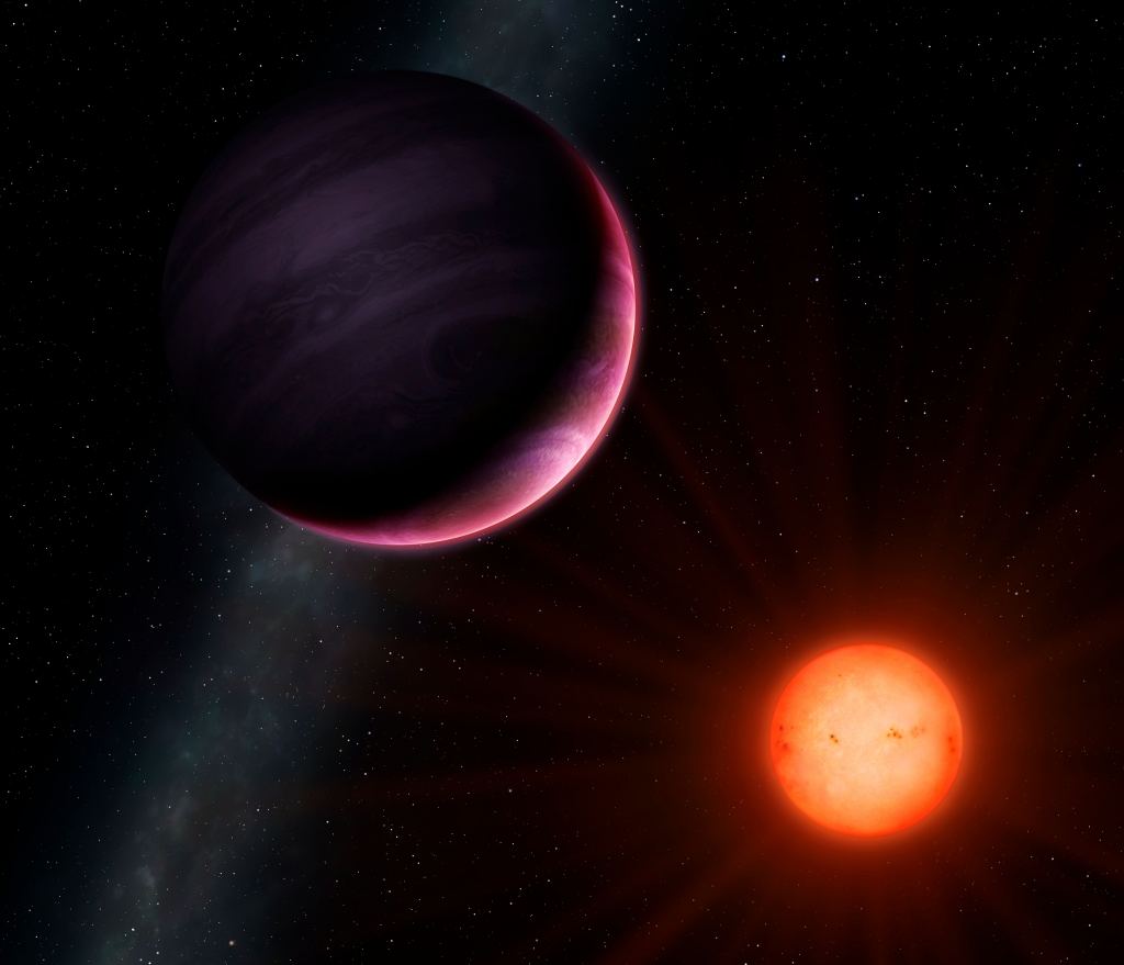Most detected exoplanets are inhospitable gas giants, orbiting red dwarf stars. Definitely not Earth-like. Artist’s impression of the cool red star and gas-giant planet NGTS-1b against the Milky Way. Credit: University of Warwick/Mark Garlick. 