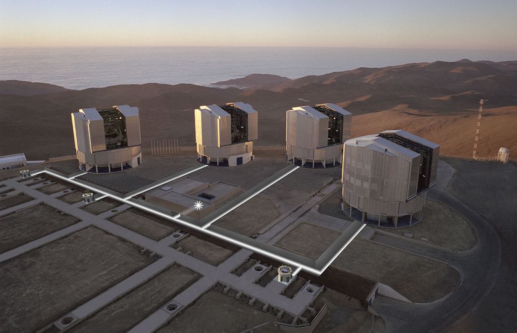 The four Unit Telescopes that make up the ESO's Very Large Telescope, at the Paranal Observatory> Image: By ESO/H.H.Heyer [CC BY 4.0 (http://creativecommons.org/licenses/by/4.0)], via Wikimedia Commons