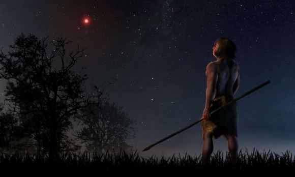 قبل 70 ألف سنة، كان نجم سكولز، وهو قزم أحمر، على مسافة سنة ضوئية واحدة من نظامنا الشمسي.  ربما يكون هذا قد أزعج سحابة أورت.  في ذلك الوقت، كان إنسان النياندرتال لا يزال موجودًا.  الصورة: الائتمان: خوسيه أ. بينياس/SINC