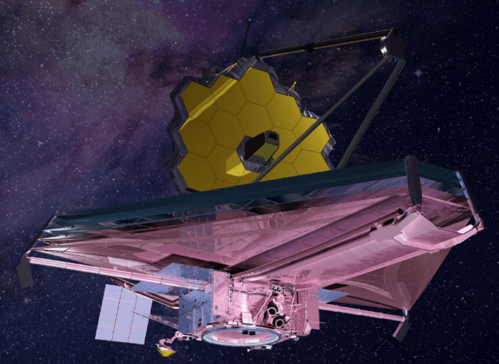 Illustration of NASA's James Webb Space Telescope. The JWST's gold-plated beryllium mirrors and fine instruments let it distinguish young galaxies from older galaxies. Credits: NASA
