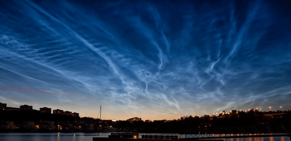 Noctilucent clouds, or PMC's, form high in the atmosphere above the poles. NASA launched a five-day balloon mission to observe and photograph them. Image: NASA’s Goddard Space Flight Center/Joy Ng