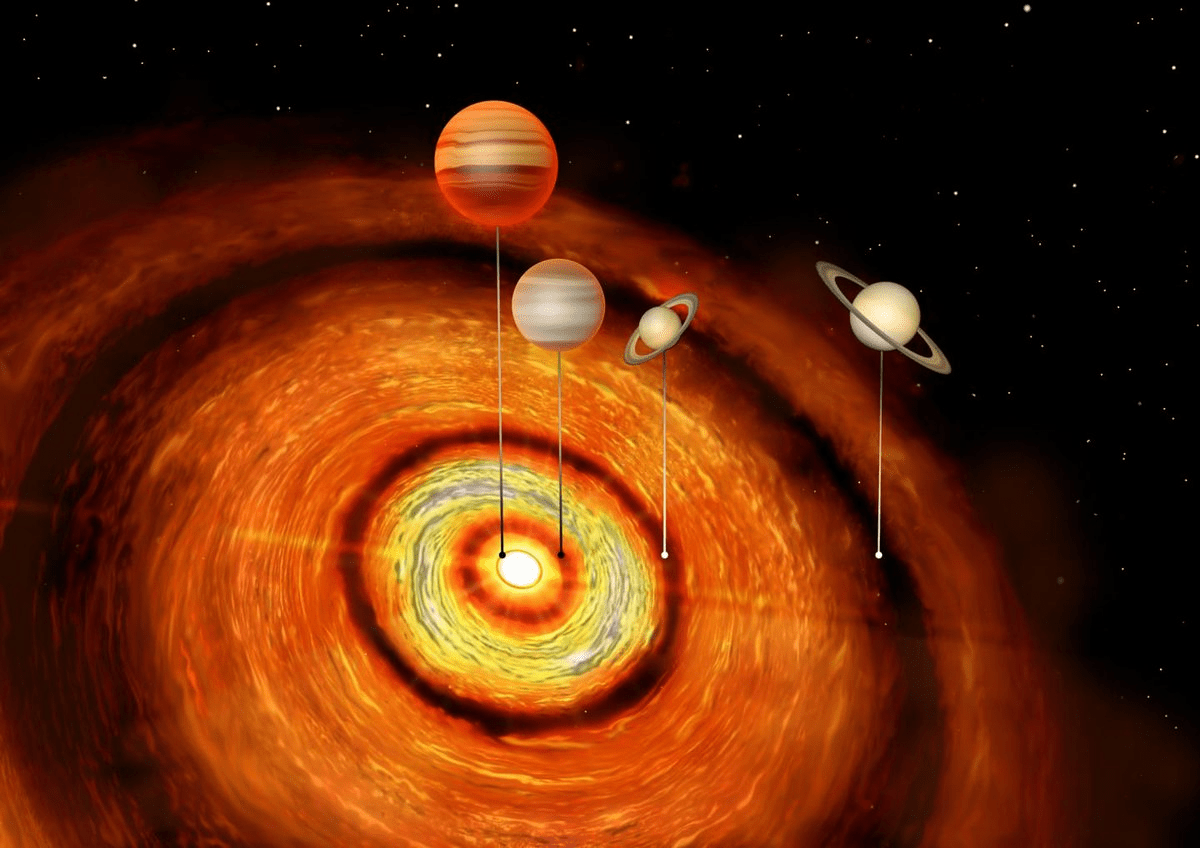 Researchers have identified a young star with four Jupiter and Saturn-sized planets in orbit around it, the first time that so many massive planets have been detected in such a young system. Image Credit: Amanda Smith, Institute of Astronomy