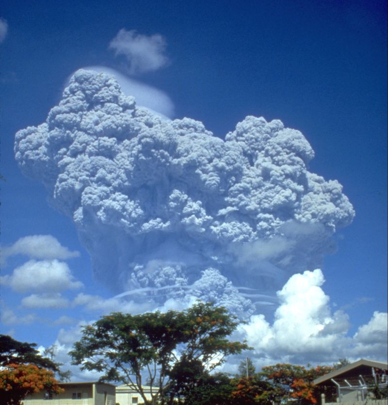 When Mt. Pinatubo erupted in the Philippines in 1991, it lofted 20 million tonnes of SO2 into the atmosphere. Global temperatures dropped 0.5 Celsius in the next couple years. Image Credit: By U.S. Geological Survey Photograph taken by Richard P. Hoblitt. - Archived source link, Public Domain, https://commons.wikimedia.org/w/index.php?curid=545018