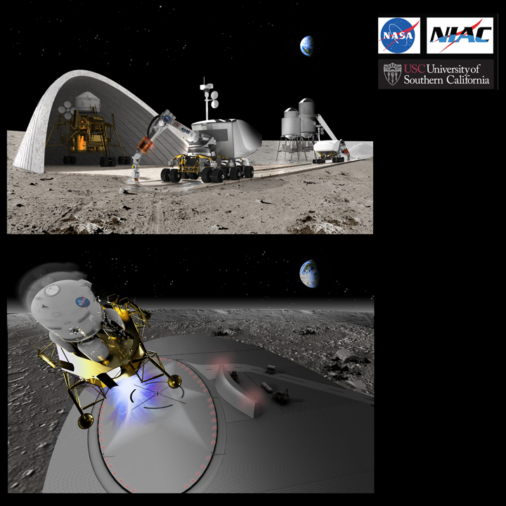 Artist's depiction of an earlier NIAC project by the University of Southern California to 3D print a landing space.