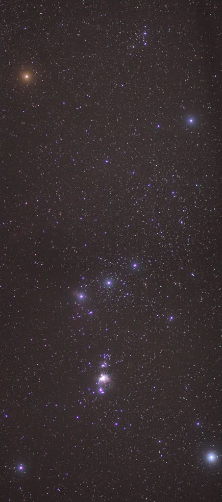 The Orion Constellation. The Orion Nebula appears as a greyish smudge near the bottom middle of this image. Image Credit: By Skatebiker at English Wikipedia - Transferred from en.wikipedia to Commons by Sreejithk2000 using CommonsHelper., Public Domain, https://commons.wikimedia.org/w/index.php?curid=14969173