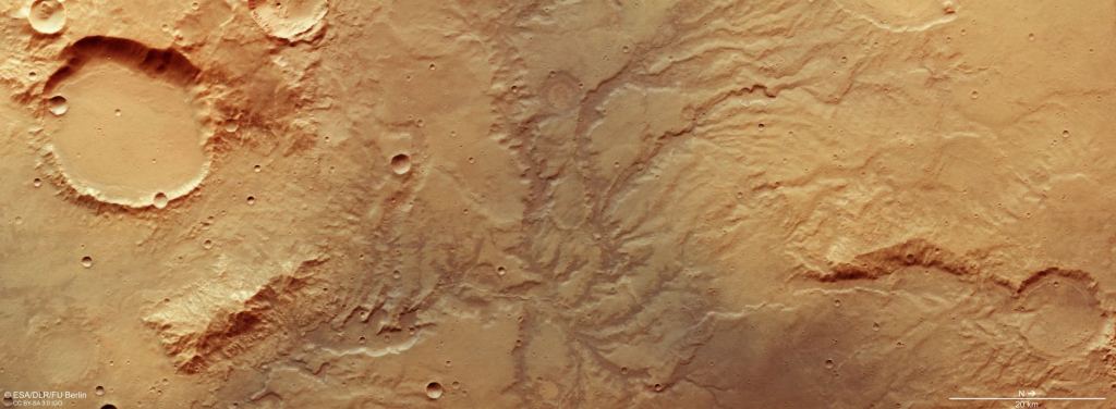 Another image of the river valley network, also captured by the High-Resolution Camera on the Mars Express Orbiter. Image Credit: 
ESA/DLR/FU Berlin. http://www.esa.int/spaceinimages/ESA_Multimedia/Copyright_Notice_Images
