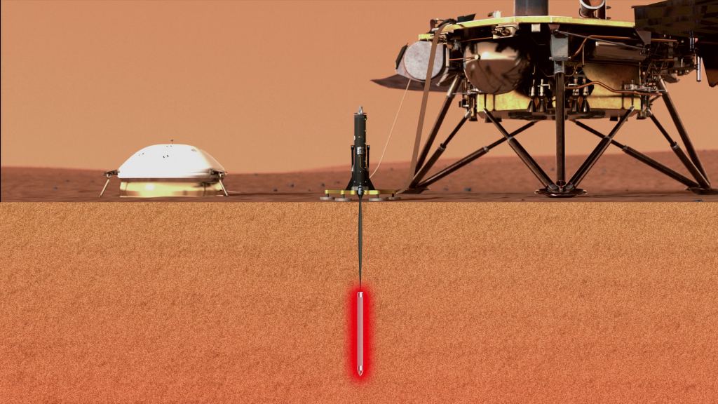 The mole measures the thermal conductivity of the Martian soil and can penetrate as deep as five meters to do so. Image Credit: 
DLR (CC-BY 3.0)