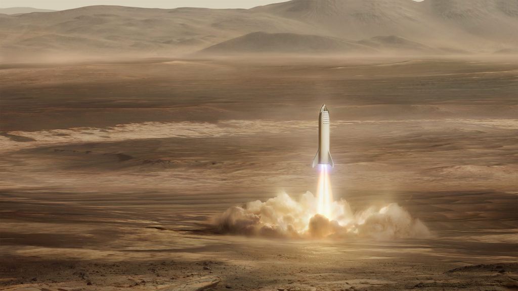 Illustration of SpaceX Starship landing on Mars. Credit: SpaceX
