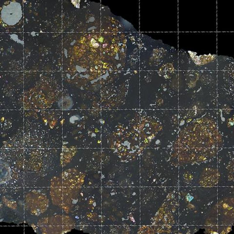 A slice from the LaPaz 02342 meteorite which contains dust grains from an ancient comet. Image Credit: Carnegie Institution/Nittler et. al. 2019.