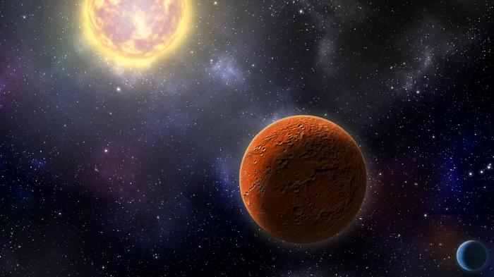 Artist's conception of HD 21749c, the first Earth-sized planet found by NASA's Transiting Exoplanets Survey Satellite (TESS), as well as its sibling, HD 21749b, a warm sub-Neptune-sized world. Credit: Robin Dienel/Carnegie Institution for Science.
