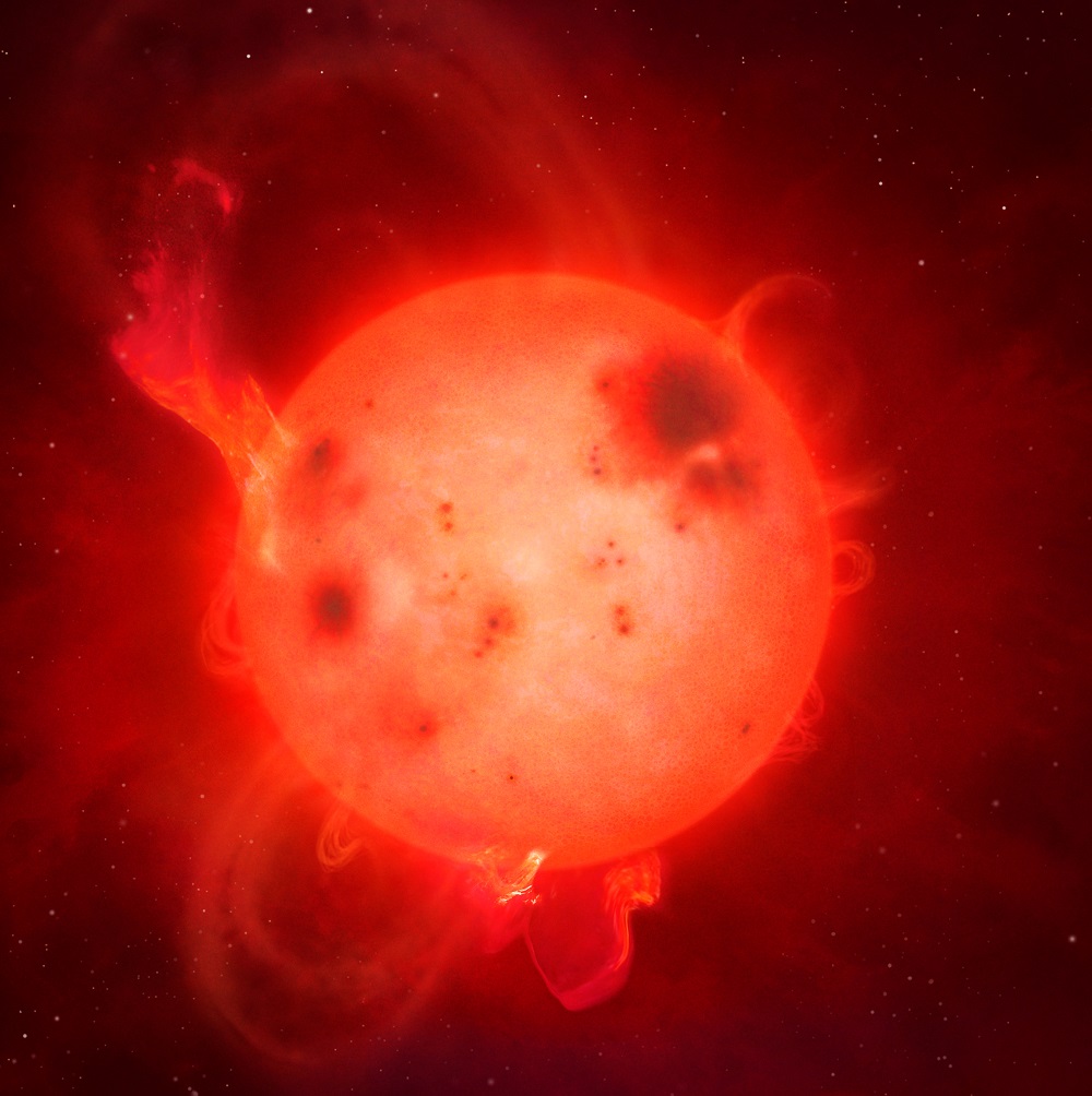 An artist's conception of a superflare event on a dwarf star. How Earth-like can a planet be if its subjected to this type of intense event? Image credit: Mark Garlick/University of Warwick