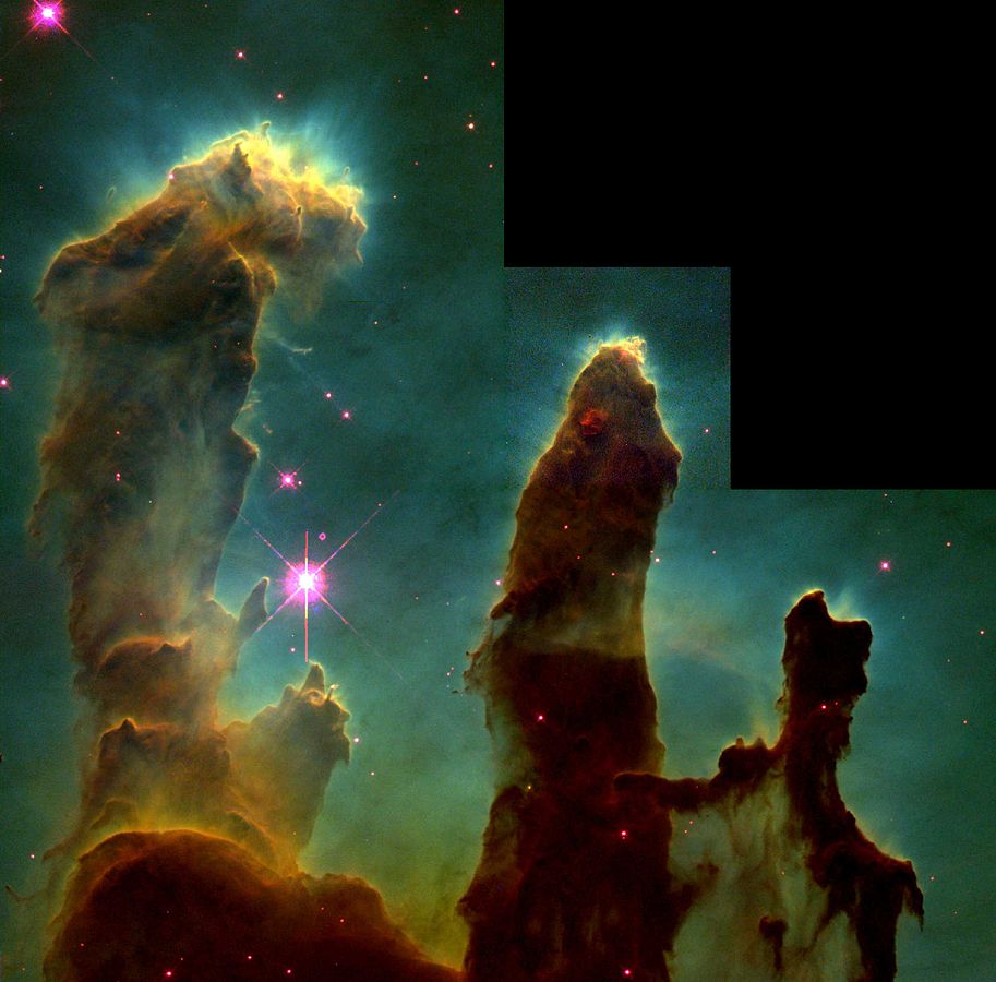 A WFPC2 image of the Pillars of Creation in the Eagle Nebula with the telltale staircase feature. Image Credit: By Credit: NASA, Jeff Hester, and Paul Scowen (Arizona State University) - http://hubblesite.org/newscenter/newsdesk/archive/releases/2003/34/image/a, Public Domain, https://commons.wikimedia.org/w/index.php?curid=129538