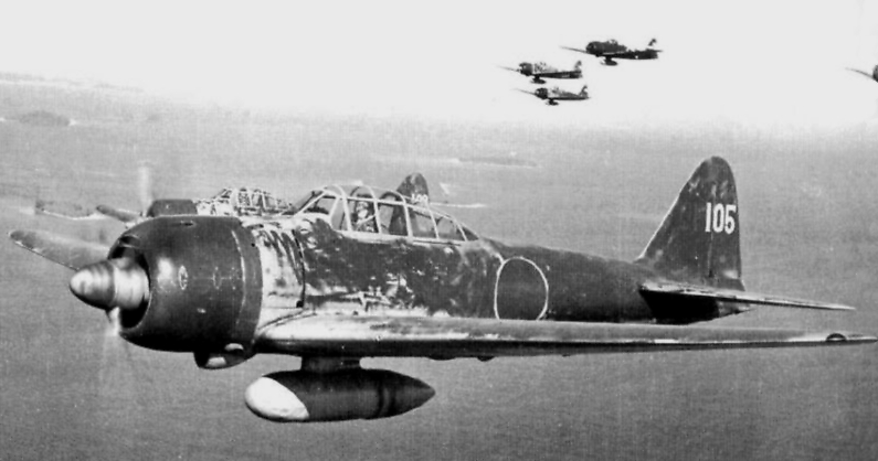 The Mitsubishi Zero was Japan's fighter plane during WWII. This one is flying over the Solomon Islands in 1943. Image Credit: By IJN - Source: photo from english wikipedia [1]; Original source: perso.orange.fr, Public Domain, https://commons.wikimedia.org/w/index.php?curid=940374