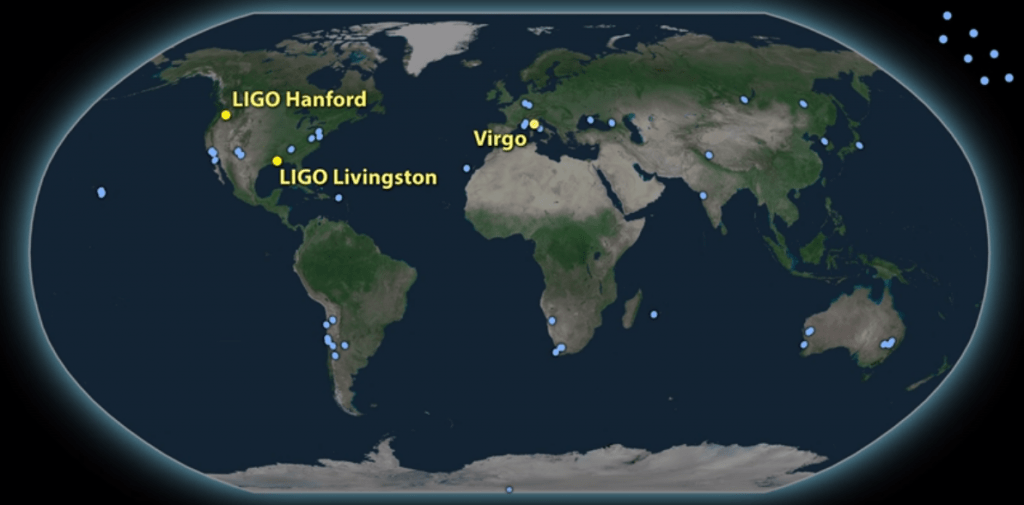 The three facilities that make up the LIGO/Virgo gravitational wave collaboration. Image Credit: LIGO/Virgo.