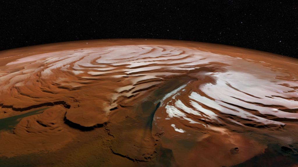 Image of the northern polar ice cap of Mars.