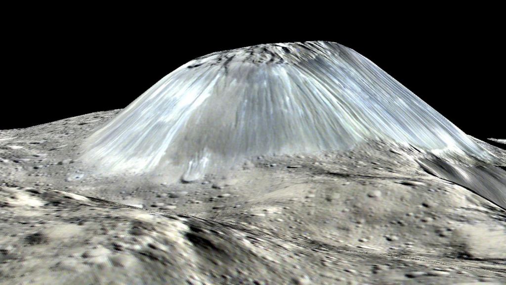 Ahuna Mons on the dwarf planet Ceres is a remarkable and unique feature in our Solar System. Image Credit: NASA/JPL-Caltech/UCLA/MPS/DLR/IDA