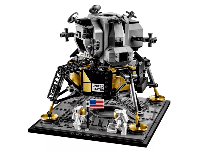 Neil and Buzz with the American flag and the Laser Rangefinding Retroreflector (LRR.) Both the flag and LRR are still there. Image Credit: LEGO