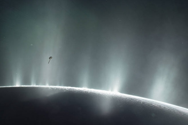 The plumes of Enceladus have phosphate-rich ice grains entrained. Credit: NASA