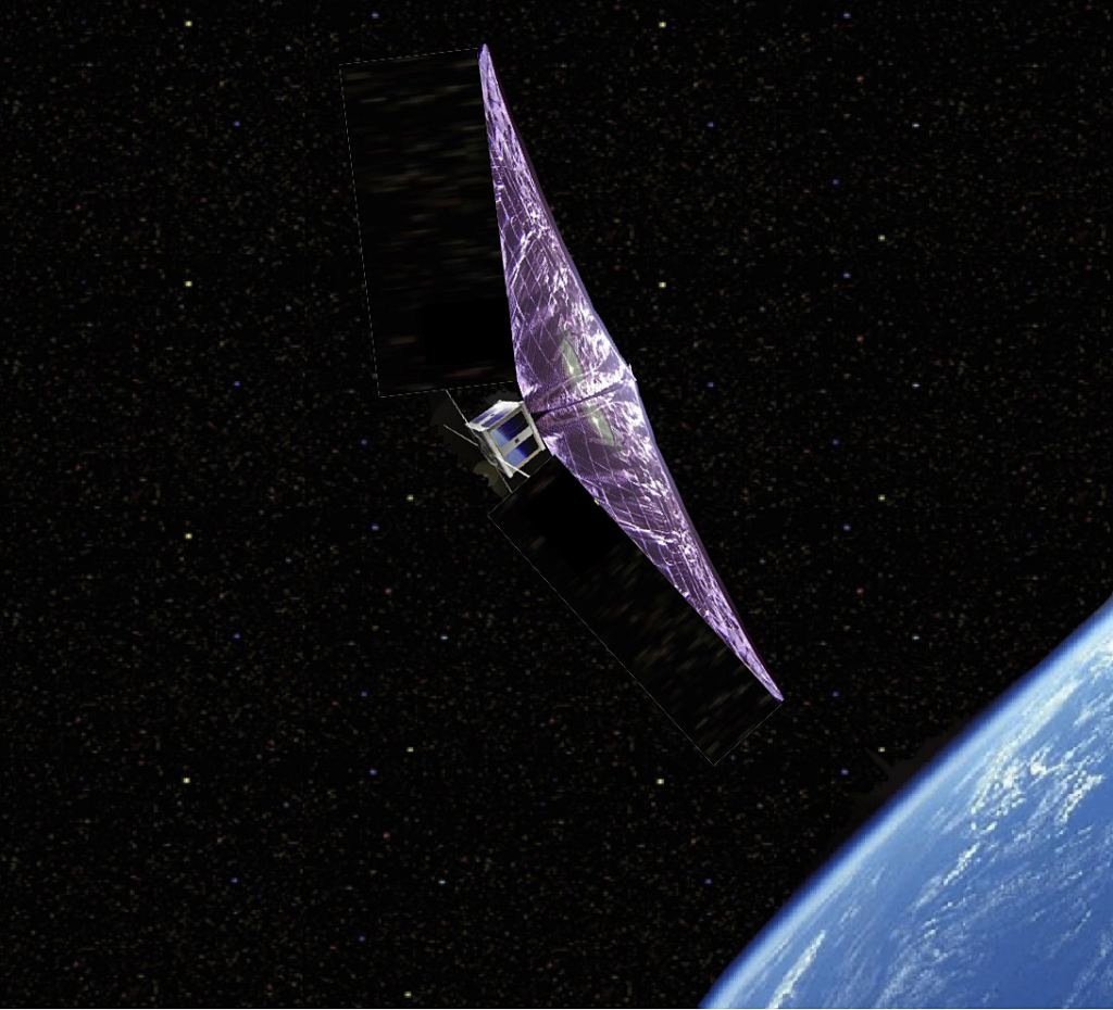Drag sails can be used to de-orbit old satellites. Image Credit: Purdue University/David Spencer
