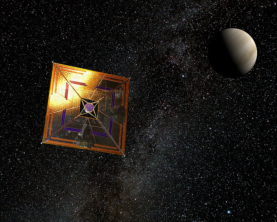 An artist's illustration of Japan's IKAROS spacecraft, the first spacecraft to successfully demonstrate solar sail technology. Image Credit: By Andrzej Mirecki - Own work, CC BY-SA 3.0, https://commons.wikimedia.org/w/index.php?curid=14656159