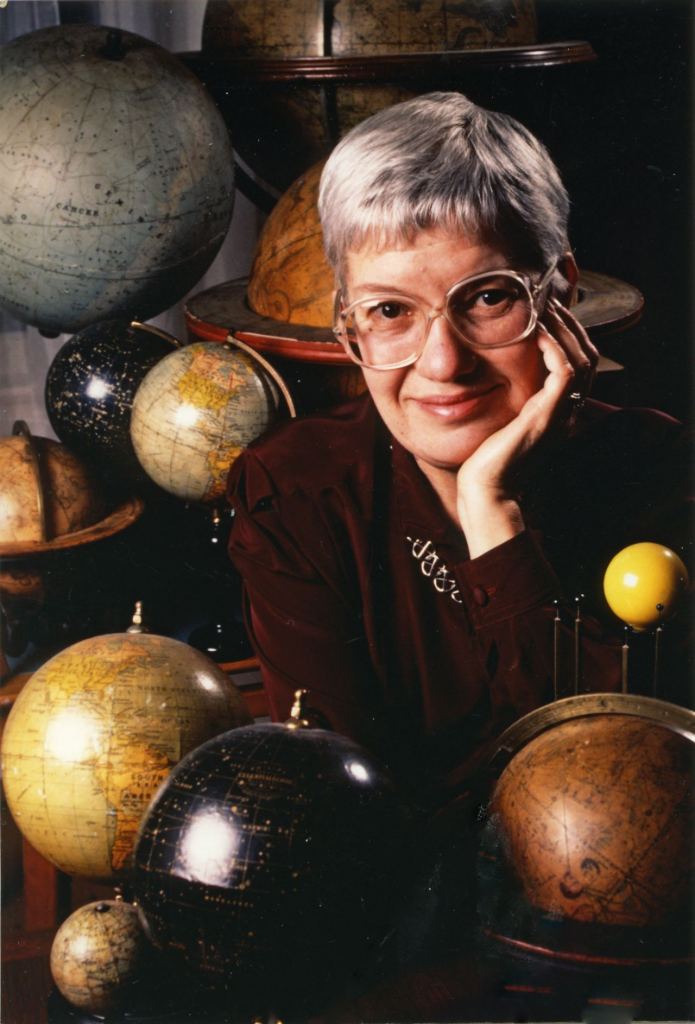 Vera Rubin with part of her collection of antique globes, 1989. Image Credit: Courtesy Carnegie Institution for Science Department of Terrestrial Magnetism Archives 