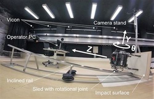 During testing, the SpaceBok is attached to an inclined rail. By varying the inclination of the rail, testers can mimic different gravity conditions. Image Credit:  ETH Zurich/ZHAW Zurich