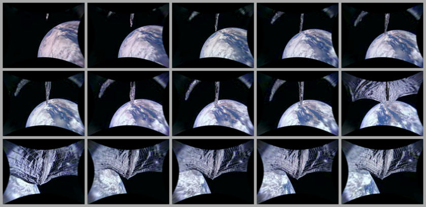 This series of thumbnails is from camera 2 on LightSail 2. The first 13 frames have 10 second intervals, the last two have 30 second intervals. Image Credit: The Planetary Society. 