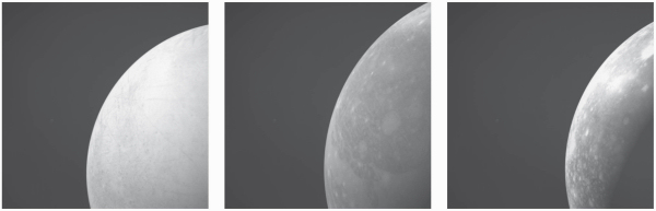A simulated NavCam view of Jupiter's moons. Image Credit: AirBus Defense and Space.
