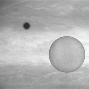  simulated image of Jupiter and Europa used in NavCam testing. Image Credit: AirBus Space and Defense.