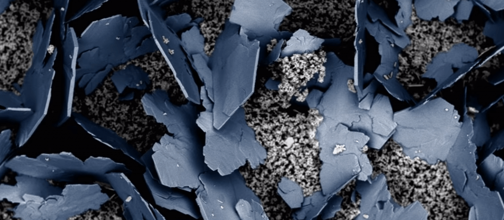 An electron microscope scan of concrete mix. Image Credit: NASA/J. Neves/P. Collins.