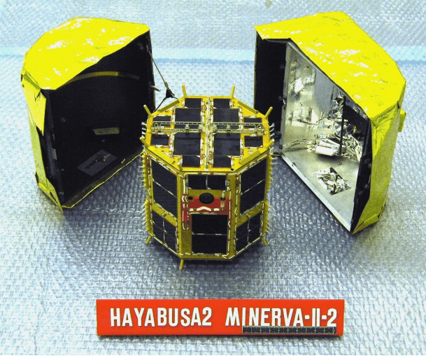inerva-II-2 will open up like this when it's about 1 km above Ryugu, then it will deploy Rover 2 to the surface of the asteroid. Image Credit: JAXA