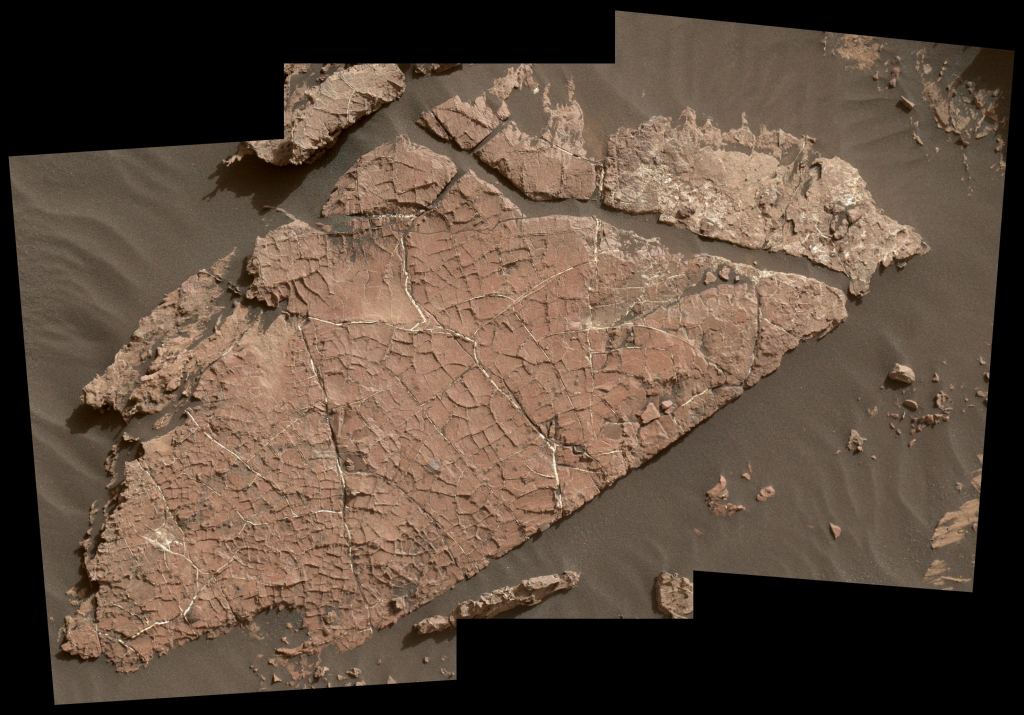  feature called Old Soaker in Gale Crater. The pattern of cracks indicates alternating periods of wet and dry. Image Credit:  NASA/JPL-Caltech/MSSS 