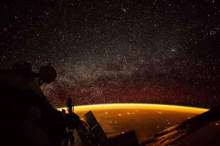 Another image of airglow from the ISS from October 2018. Image Credit:  ISS Crew Earth Observations Facility and the Earth Science and Remote Sensing Unit 