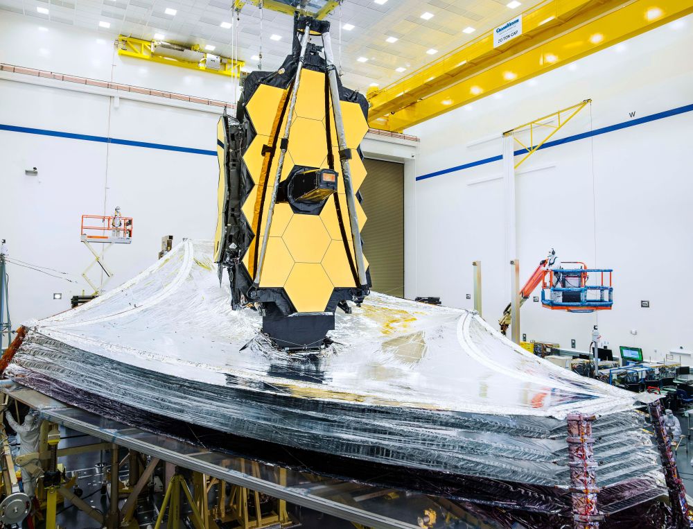 During a recent test, engineers and technicians fully deployed all five layers of the James Webb Space Telescope's sun-shield. Image Credit: NASA/Chris Gunn