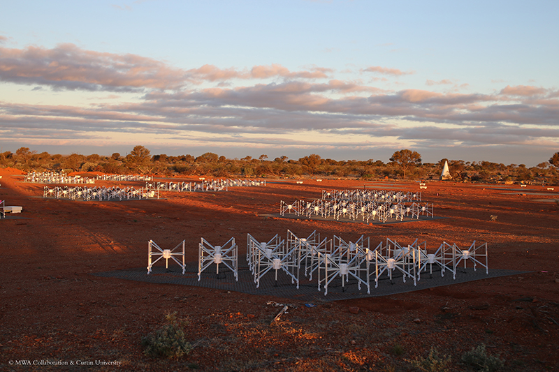 he Murchison Widefield Array consists of 256 tiles of receivers. Image Credit: MWA Collaboration/Curtin University.