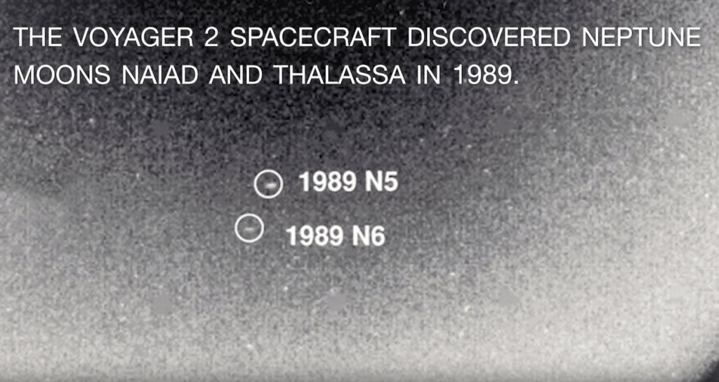 Naiad and Thalassa were discovered by Voyager 2 in 1989. Image Credit: NASA/JPL-Caltech.