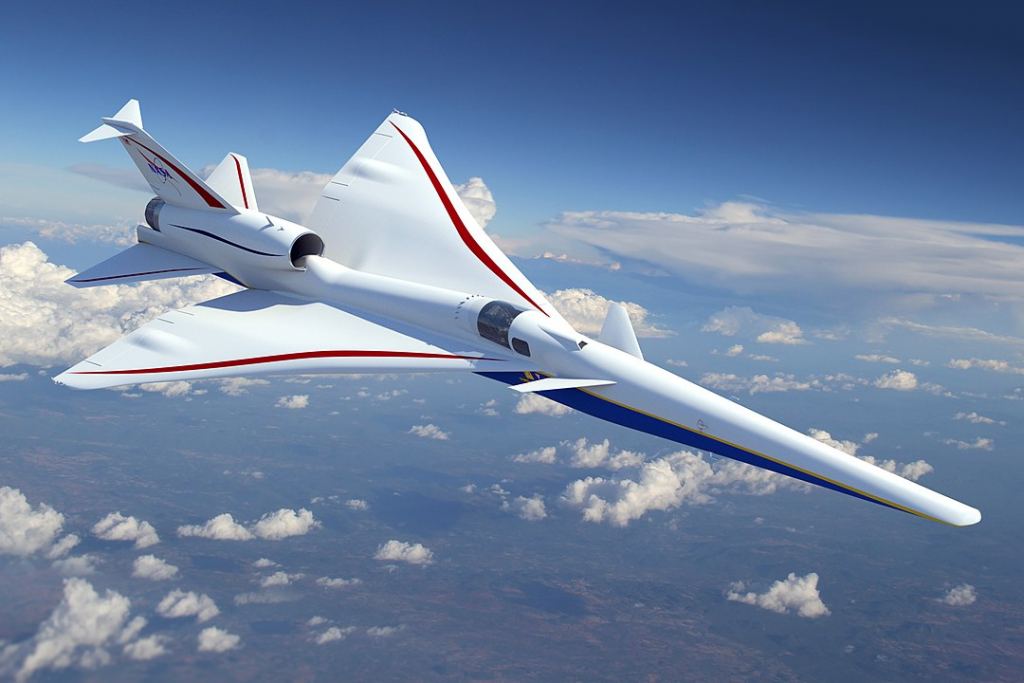 The X-59 has tiny fore-wings called canards that help shape the shock waves behind the aircraft, preventing them from coalescing and producing a sonic boom. Image Credit: NASA - Public Domain.